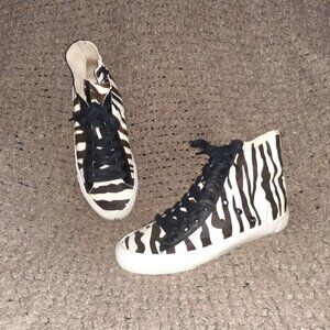 RACHEL ZOE-BARRET-Zebra Pattern Calf Hair Hi-Top Sneaker-Side Zip-Sz 7-Excellent